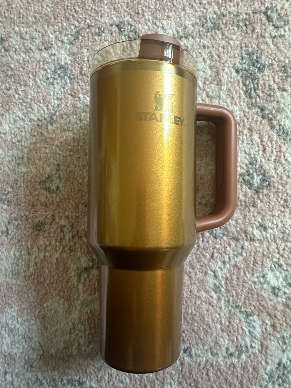 Stanley Metallic Gold Travel Mug with Brown Handle